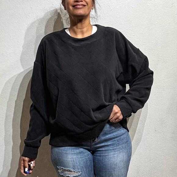 Zella Gray Quilted Oversized Crewneck Sweater Sz ZL - Picture 1 of 13